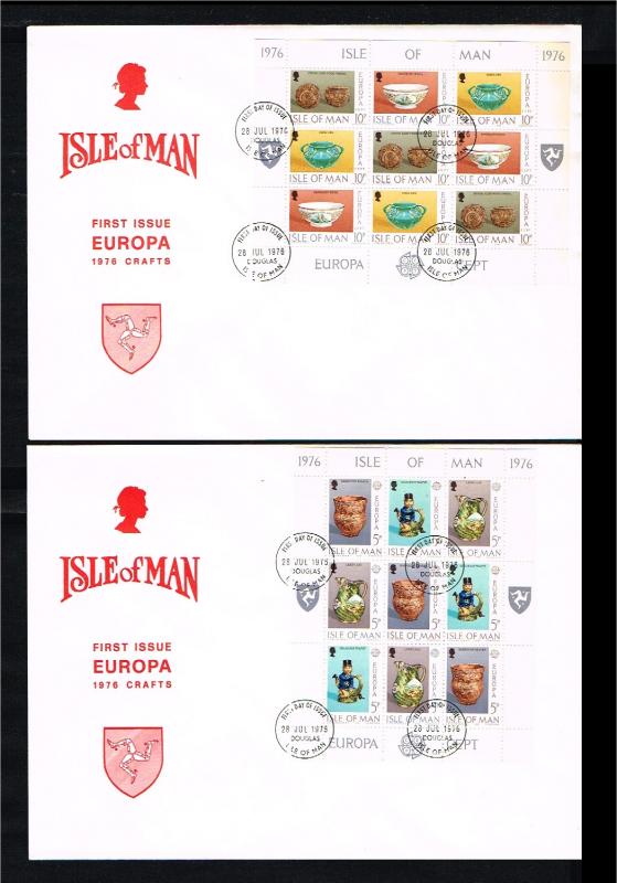 1976 - Europe CEPT FDC Great Britain-Isle of Man Mi.82-87 - 2 minisheets [D18...