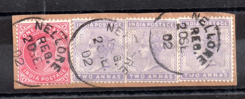 India QV & KEVII strip on piece Nellore CDS WS12138