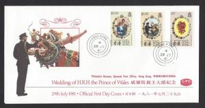 HONG KONG 1981 Royal Wedding Set Sc 373-375 on Official U/A FDC