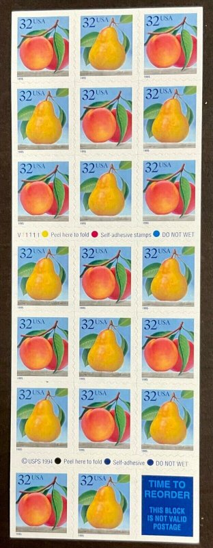 2494a   Peach & Pear,  V11111   Pane of 20 MNH  32 c  FV $6.40    1995 