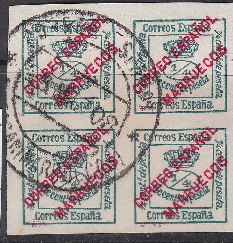 SPANISH MOROCCO^^^^^better used   BLOCK of 4  CLASSICS( SOTN)   $$ @dcc575spa5