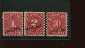 Canal Zone J1-J3 Postage Due First issue Set of 3 Mint Stamps  (Bx 2136)