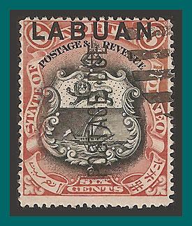 Labuan 1901 Postage Due, Arms, cancelled  J5,SGD5b