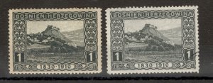 BOSNIA-AUSTRIA - USED + MH STAMP, 1H - DIFERENT COLOR - 1910.