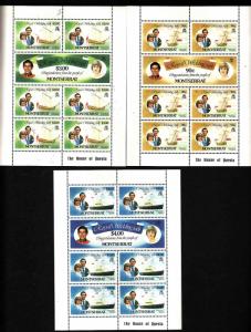 Montserrat-Sc#465-70-three unused NH sheets-Royal Wedding-Princess Diana-1981-