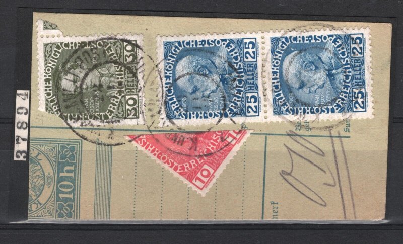 AUSTRIA Stamp Scott.115b 10h Variety BISECT (1908-13) Piece Used {BPA Cert}SS901