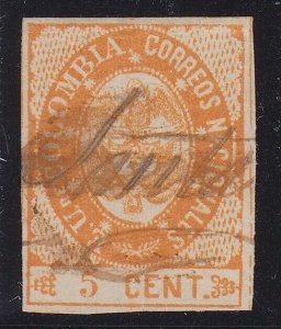 Colombia 1865 5c Orange Used. Scott 37a