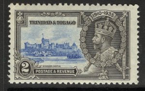 TRINIDAD & TOBAGO SG239a 1935 2c SILVER JUBILEE EXTRA FLAGSTAFF MTD MINT