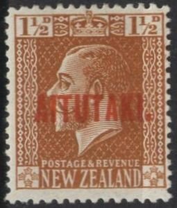 Aitutaki 22 (mh, pencil mark) 1½p George V, brn org, ovptd AITUTAKI. (1919)
