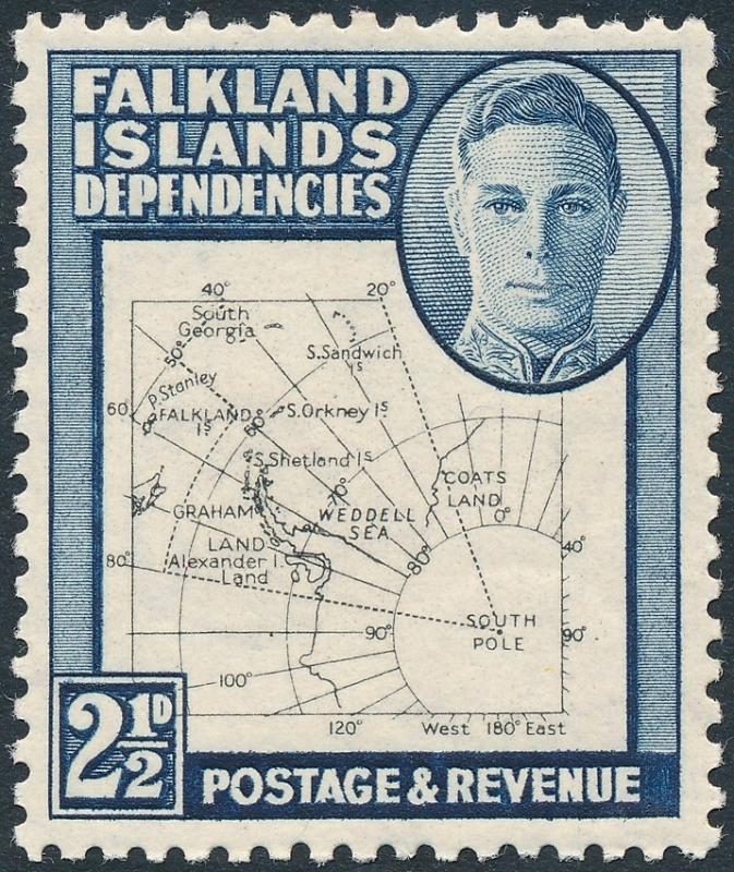 Falkland Islands Dependencies 1949 Map 2½d Black & Deep Blue SG11b MH