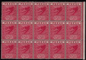 MALAYA PERAK 1892 2c Tiger block of 15 MNH.................................48867