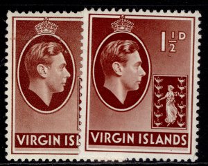 BRITISH VIRGIN ISLANDS GVI SG112 + 112a, 1½d PAPER VARIETIES, M MINT. Cat £11.