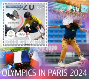 Olympic Games in Paris 2024 Scateboarding 2024 year, 6 sheets  perforated  NEW