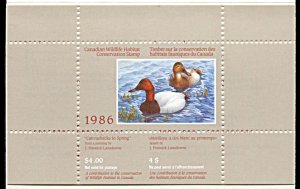 Canada FWH2, MNH, Canvasback Duck Conservation Stamp, complete booklet