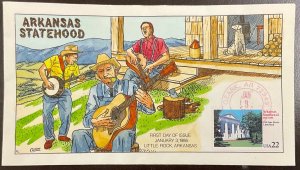 2167 Collins Hand Painted cachet Arkansas Statehood 150th Anniversary  FDC 1986