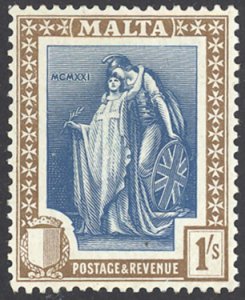 Malta Sc# 109 MH 1922-1926 1sh olive brown & blue Britannia & Malta
