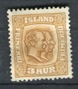 ICELAND; 1907 early Double Kings issue fine Mint hinged 3a. value