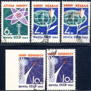 Russia 1963 Sc 2720-2 & IMP Atom Power Rocket Space Women 2754 Ovpt Stamp CTO