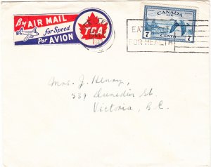 CANADA cover Halifax, 6 Oct 1947 with TCA airmail etiquette