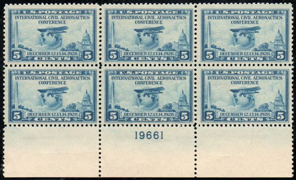 USA #650 VF OG NH, Plate Block of 6, pretty color!