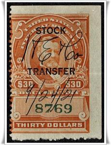 RD19 $30.00 Stock Transfer Stamp (1918) Used
