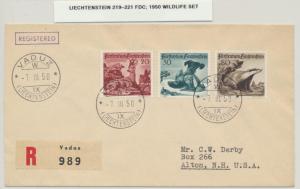 LIECHTENSTEIN 1950 WILDLIFE SET ON FIRST DAY COVER (SEE BELOW)