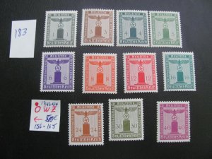 Germany 1942/44 MNH  MI. 155-165 OFFICIAL SET  XF 50 EUROS (183)