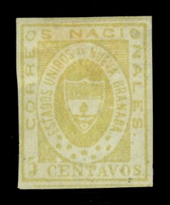 COLOMBIA 1861  Arms of New Granada   5c yellow  Scott # 14  mint MH VF