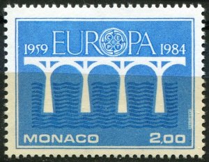 Monaco Sc#1424 MNH, 2f bl, Europa (C.E.P.T.) 1984 - Bridge, 25th Anniversary ...