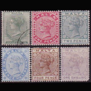 MALTA 1865 - Scott# 8-13 Queen Set of 6 LH short perf.