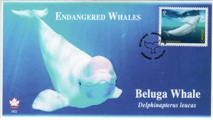 CA22-008, 2022, Endangered Whales, First Day of Issue, Pictorial Postmark, Belug