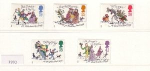 Great Britain Sc 1528-2 1993 Christmas, Dickens,  stamp set mint NH