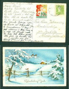 Denmark. Christmas Card 1948 With Seal + 15 Ore. Klampenborg. Birds,Snow.Condion