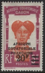 Gabon 119 (mhr, 2 hinge marks) 20fr on 5fr Fang woman,  red vio & org red (1927)