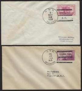 US GIBRALTAR BRITISH PROTECTORATE 1934 38 FIVE DIFF US NAVY FLEET SHIPS POST ABO