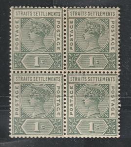 MALAYA Straits Settlements 1892 QV 1c Block of 4V MNH SG #95 MA1941