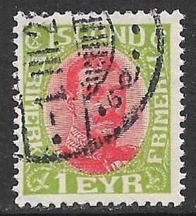 ICELAND 1920-22 1e CHRISTIAN X Portrait Issue Sc 108 VFU