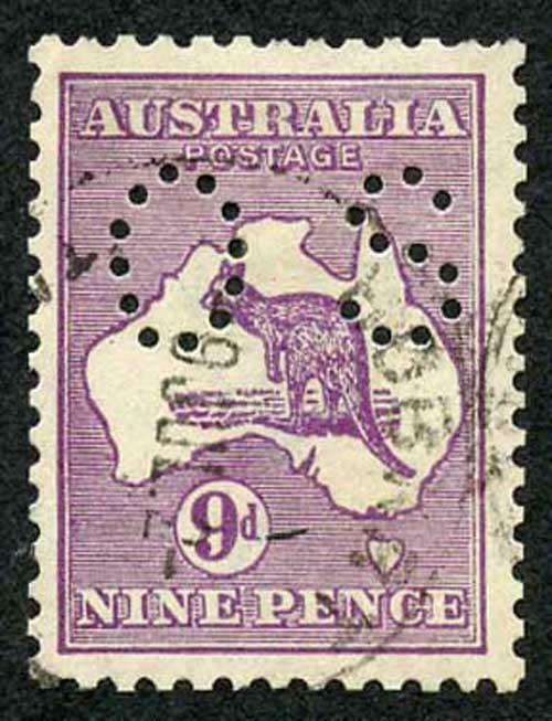 Australia SG047B 9d Violet Perf OS Die II Narrow Wmk used