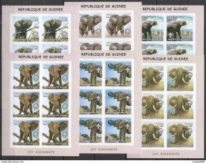 Imperforate 2002 Guinea New Fauna Wild Animals Elephants Scouting 6Set ** Kv266