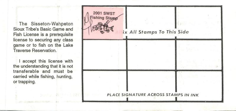 2001 USA Stamp #LT94 Sisseton-Wahpeton Sioux Tribe Game & Fish Hunting License 