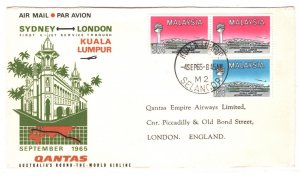 MALAYSIA Air Mail Cover FIRST FLIGHT QANTAS V-JET GB London Sydney 1965 MA1136