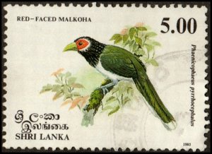 Sri Lanka 1081 - Used - 5r Red-faced Malkoha (1993) (cv $0.90) +