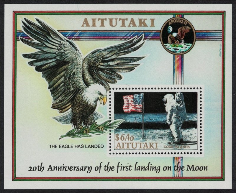 Aitutaki Space American Eagle Birds Landing on Moon MS 1989 MNH SC#437a