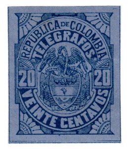 (I.B) Colombia Telegraphs : 20c Blue on Blue (1901)