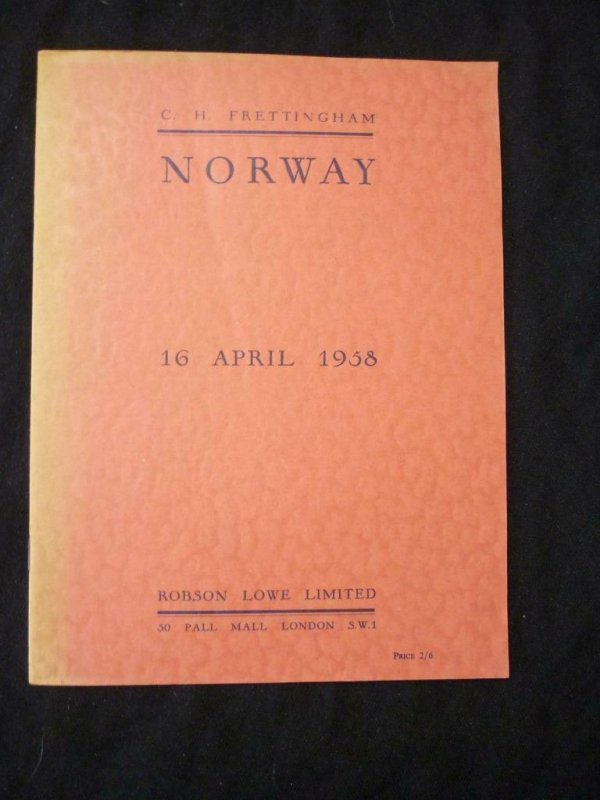 ROBSON LOWE AUCTION CATALOGUE 1958 NORWAY 'FRETTINGHAM' COLLECTION