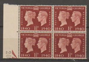 GB George VI  SG 481 margin block of 4  