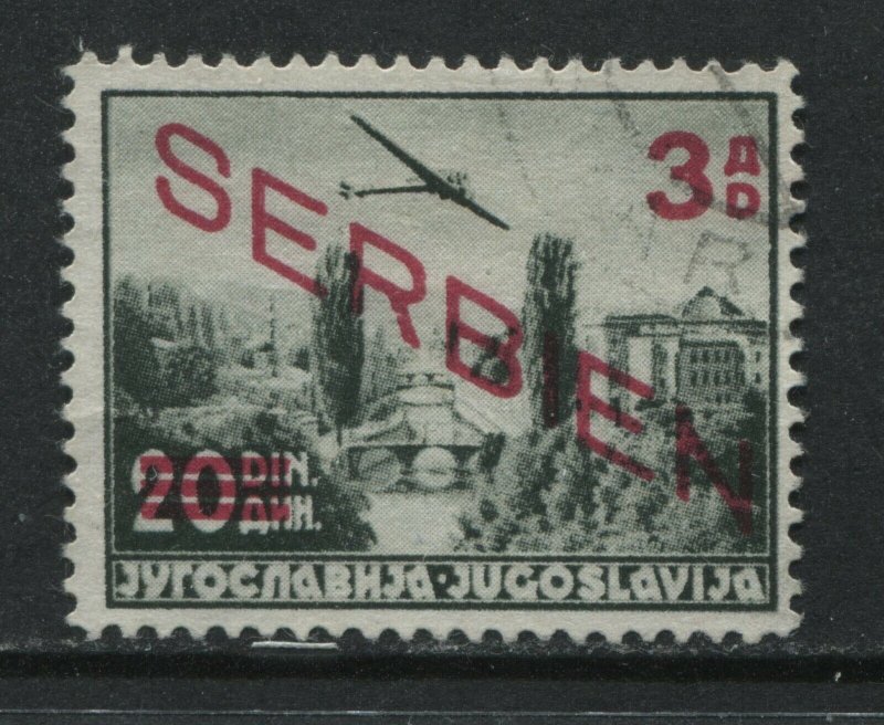 Serbien overprinted on Jugoslavia used Airmail with new value 3 dinars