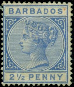 BARBADOS #62 2 ½ p dull blue, og, LH, Scott $145.00