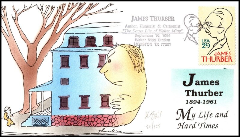 Scott 2862 - 29 Cents James Thurber K Bevil Hand Painted FDC 22 Of 125