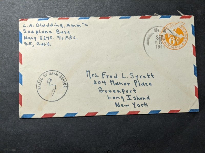 NAVY #3245 Saipan Island, Marianas Islands 1944 WWII Naval Cover SEAPLANE BASE